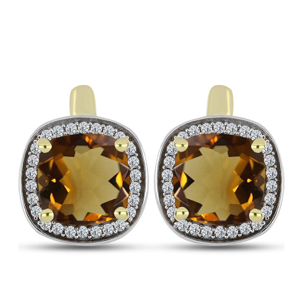 Cercei din Argint 925 Placat cu Aur ( 3.8 grame ) cu Cuarț Coniac și Topaz Alb 4.11 Carate 1 