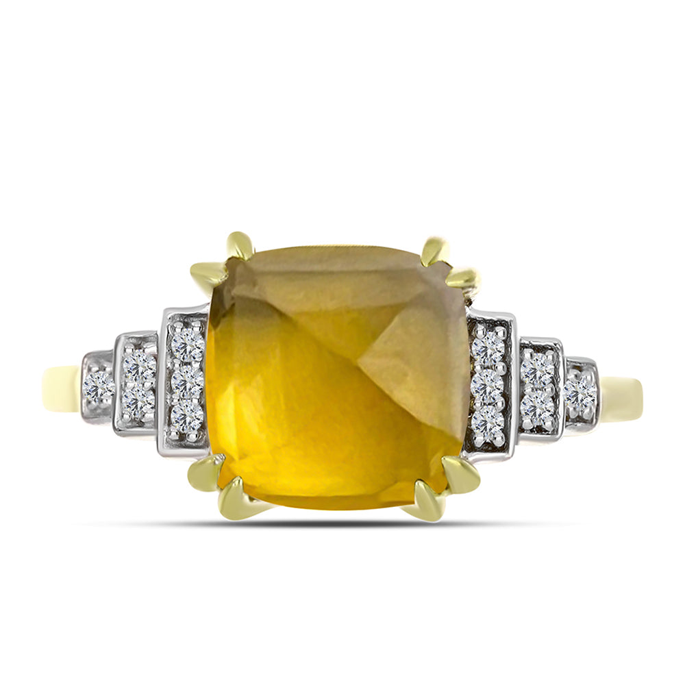 Inel din Argint 925 Placat cu Aur ( 3.22 grame ) cu Cuarț Coniac și Topaz Alb 3.77 Carate