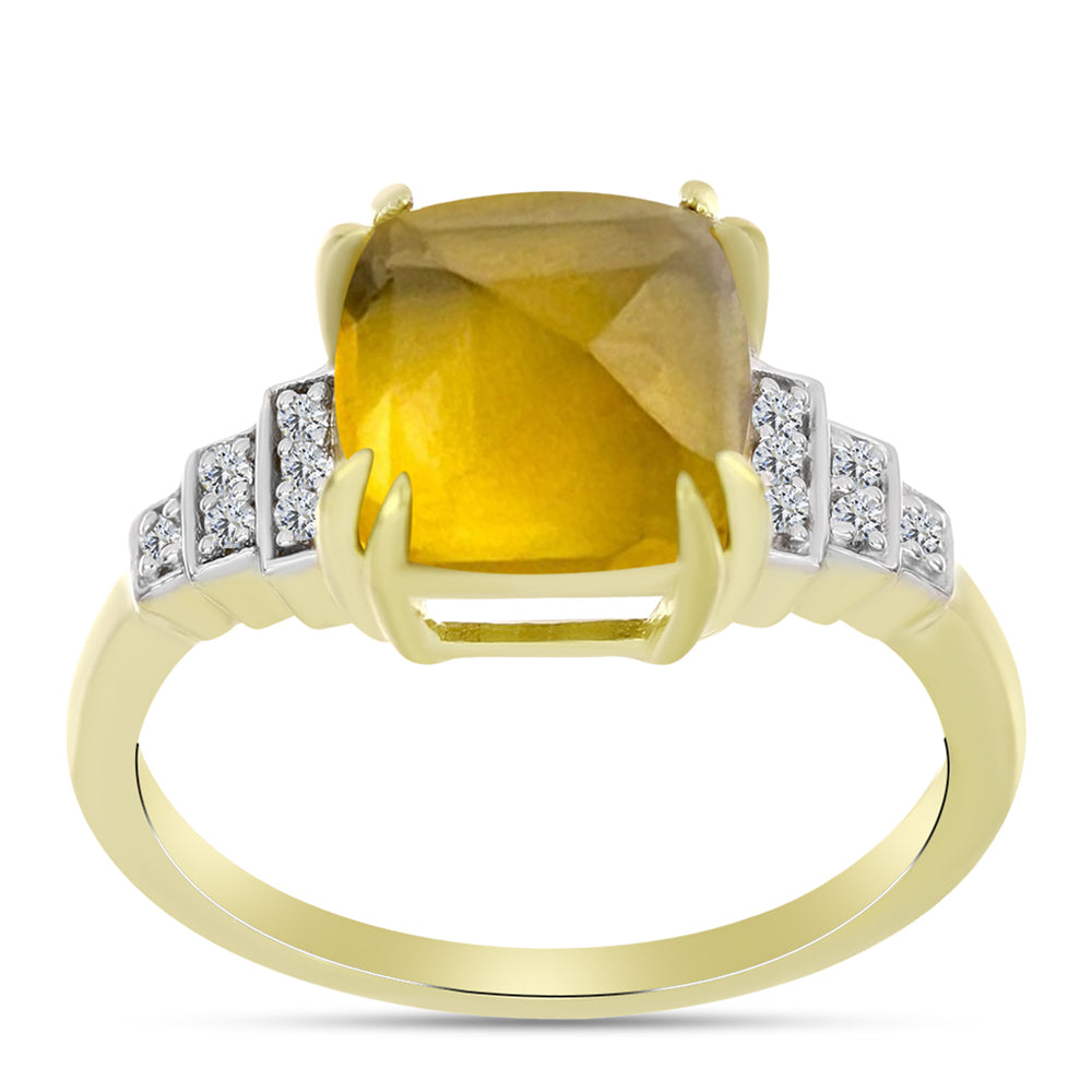 Inel din Argint 925 Placat cu Aur ( 3.22 grame ) cu Cuarț Coniac și Topaz Alb 3.77 Carate