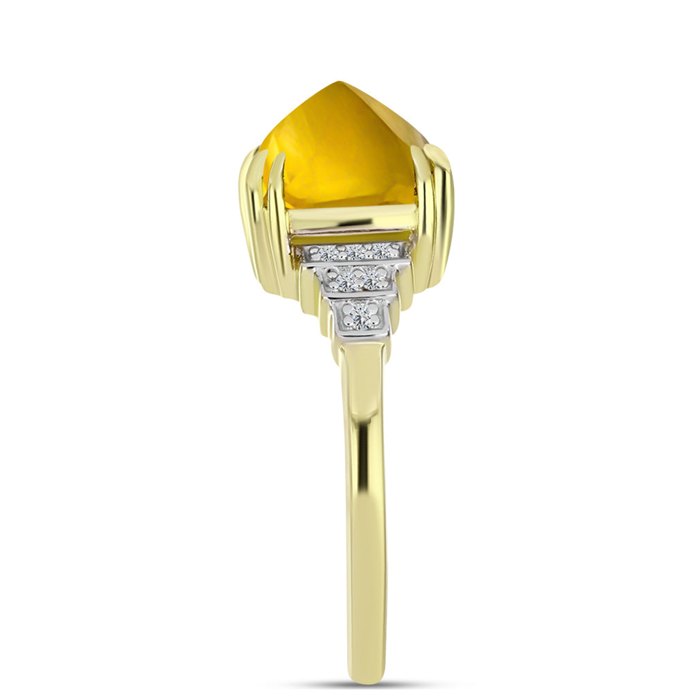 Inel din Argint 925 Placat cu Aur ( 3.22 grame ) cu Cuarț Coniac și Topaz Alb 3.77 Carate
