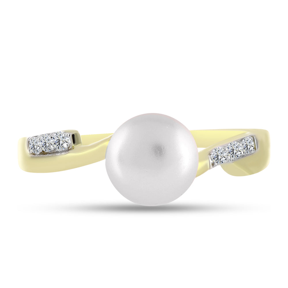 Inel din Argint 925 Placat cu Aur ( 2.25 grame ) cu Perlă de Apă Dulce Albă și Topaz Alb 2.97 Carate 1 