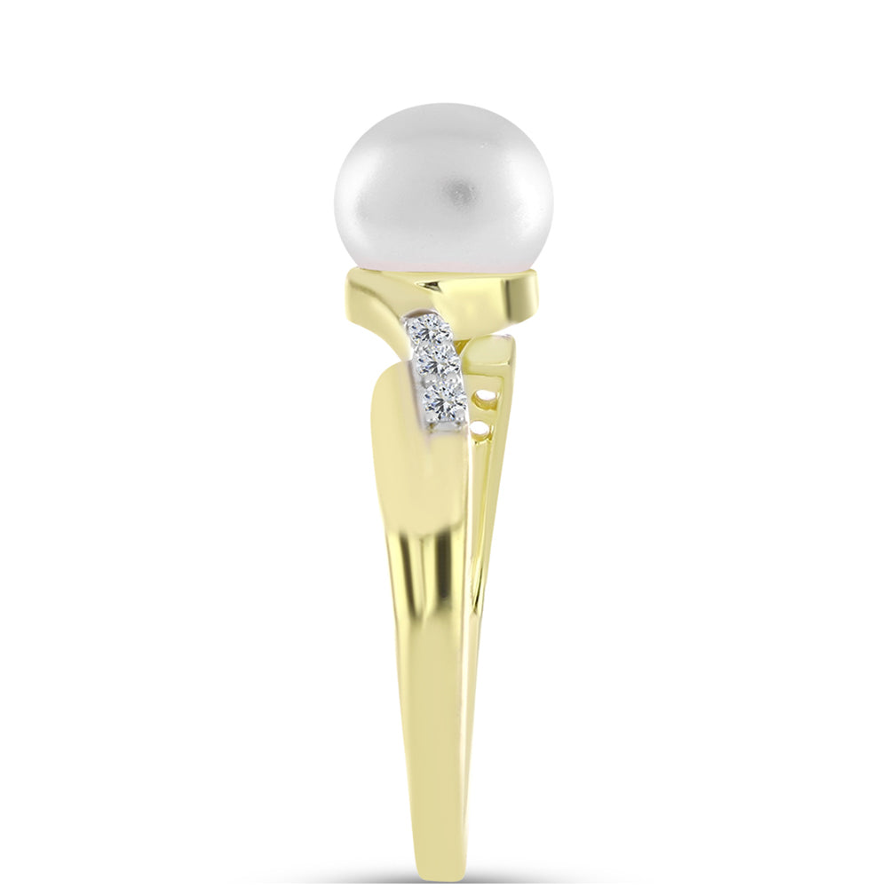 Inel din Argint 925 Placat cu Aur ( 2.25 grame ) cu Perlă de Apă Dulce Albă și Topaz Alb 2.97 Carate 4 