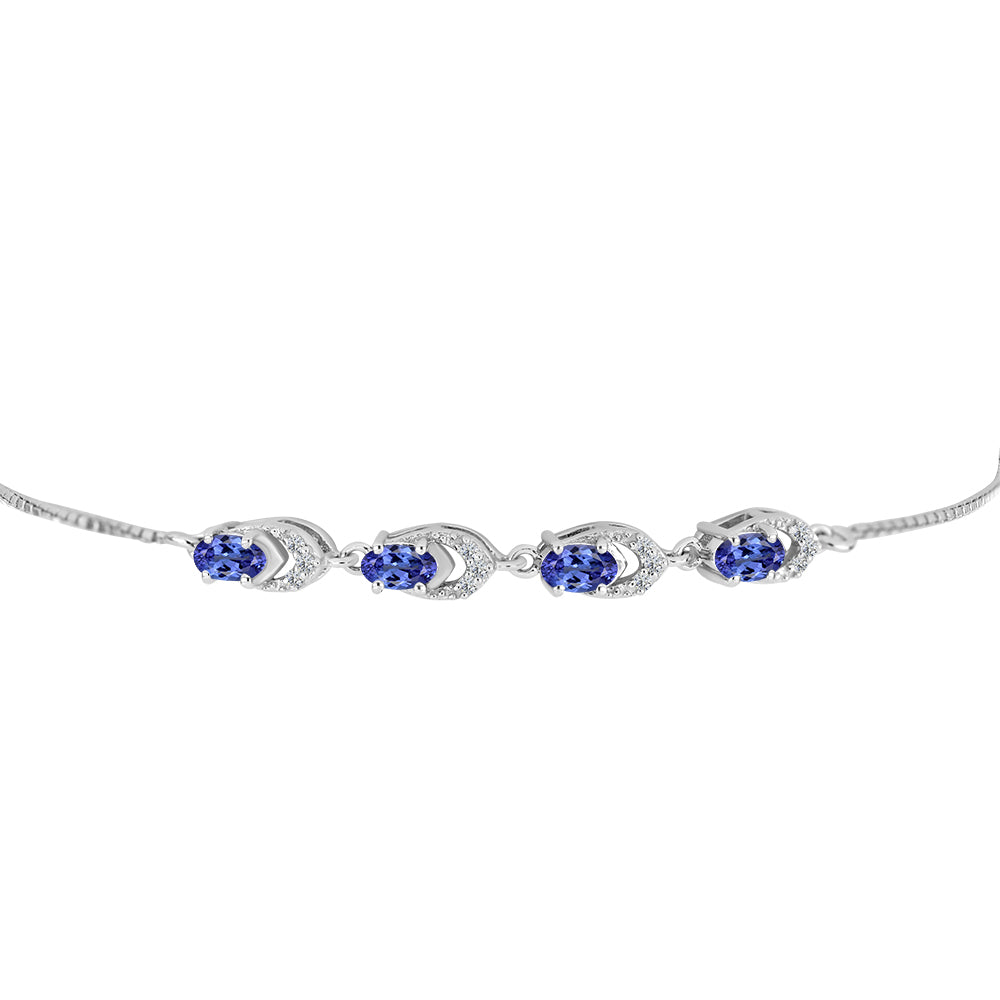 Brățară din Argint 925 ( 3.85 grame ) cu Tanzanit AAA și Diamant Alb 0.97 Carate 2 