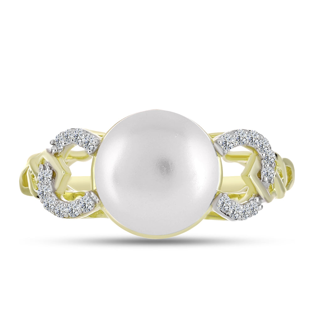 Inel din Argint 925 Placat cu Aur ( 3.39 grame ) cu Perlă de Apă Dulce Albă și Topaz Alb 5.63 Carate