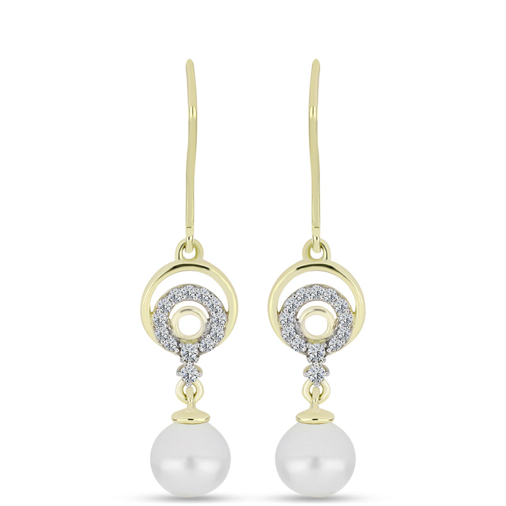 Cercei din Argint 925 Placat cu Aur ( 1.95 grame ) cu Perlă de Apă Dulce Albă și Topaz Alb 4.79 Carate