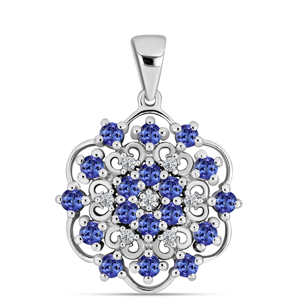 Pandantiv din Argint 925 ( 2.77 grame ) cu Tanzanit AAA și Diamant Alb 1.48 Carate 1 