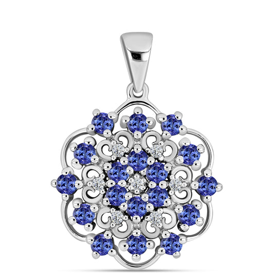 Pandantiv din Argint 925 ( 2.77 grame ) cu Tanzanit AAA și Diamant Alb 1.48 Carate