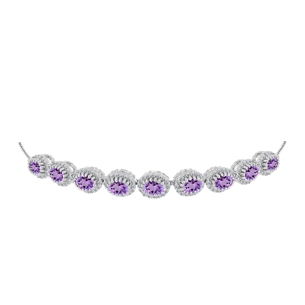 Brățară din Argint 925 ( 9 grame ) cu Ametist Rose de France și Topaz Alb 4.59 Carate