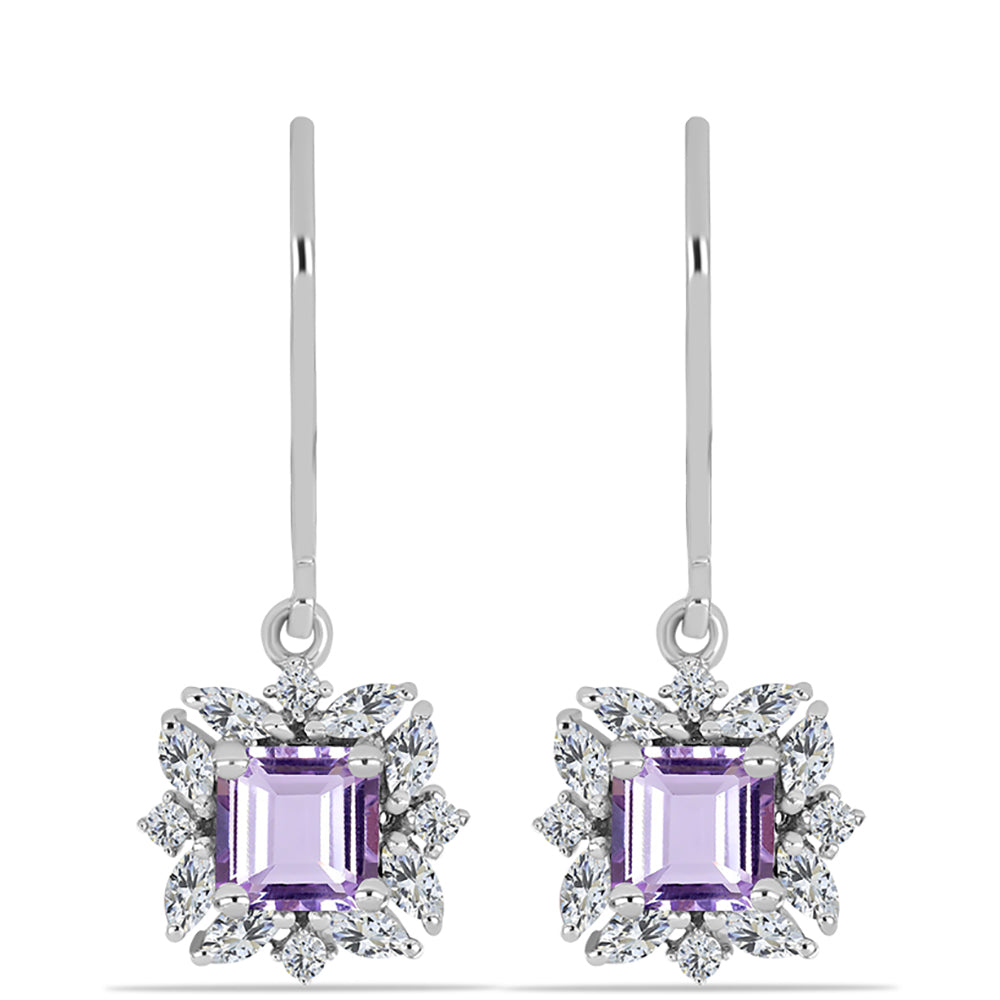 Cercei din Argint 925 ( 2.53 grame ) cu Ametist Rose de France și Zircon Alb 2.12 Carate 1 