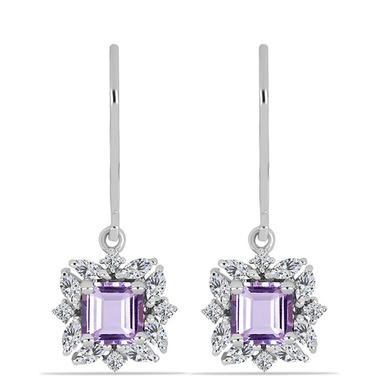 Cercei din Argint 925 ( 2.53 grame ) cu Ametist Rose de France și Zircon Alb 2.12 Carate