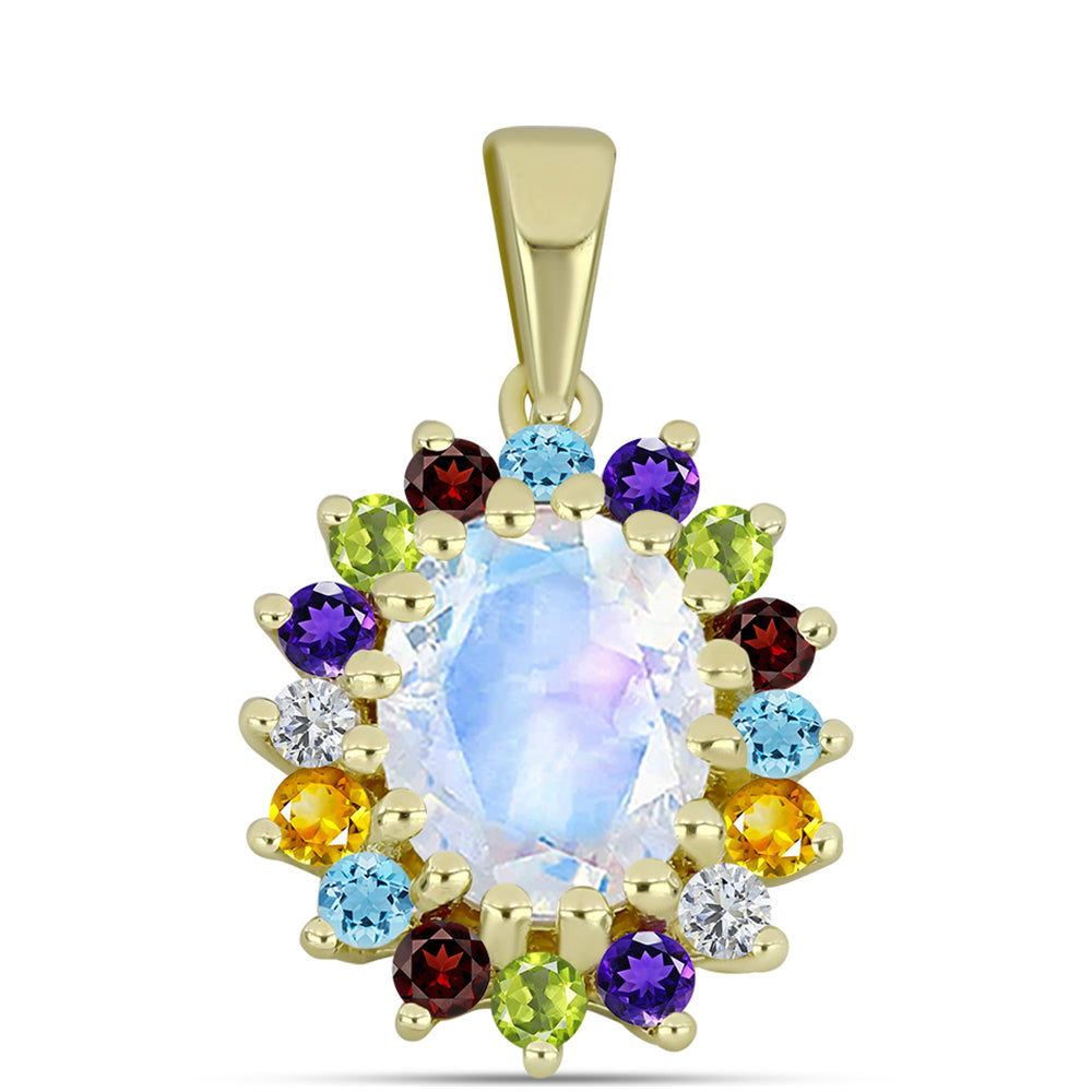 Pandantiv din Argint 925 Placat cu Aur ( 1.95 grame ) cu Piatra Lunii Curcubeu și Ametist Marocan 2.29 Carate 1 