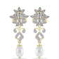 Cercei din Argint 925 Placat cu Aur ( 4.39 grame ) cu Perlă de Apă Dulce Albă și Topaz Alb 3.77 Carate