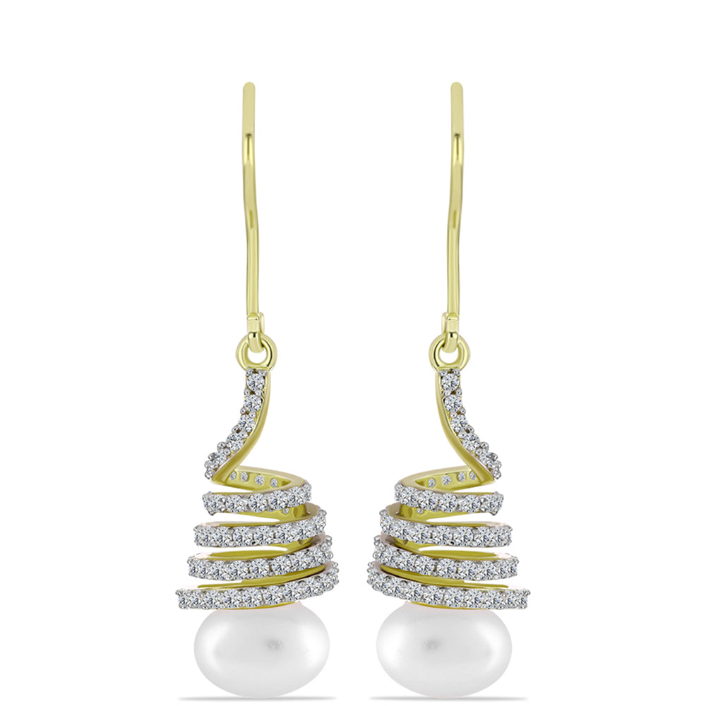 Cercei din Argint 925 Placat cu Aur ( 3.75 grame ) cu Perlă de Apă Dulce Albă și Topaz Alb 6.82 Carate 1 