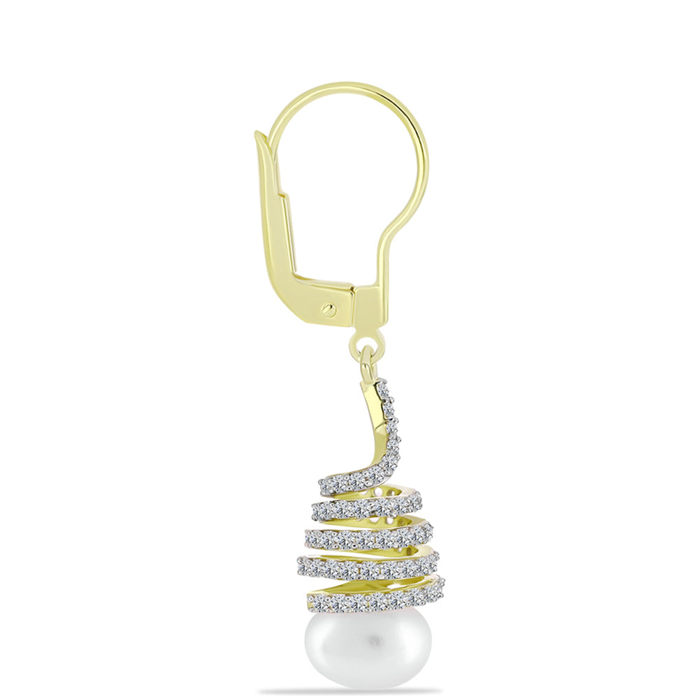 Cercei din Argint 925 Placat cu Aur ( 3.75 grame ) cu Perlă de Apă Dulce Albă și Topaz Alb 6.82 Carate 2 