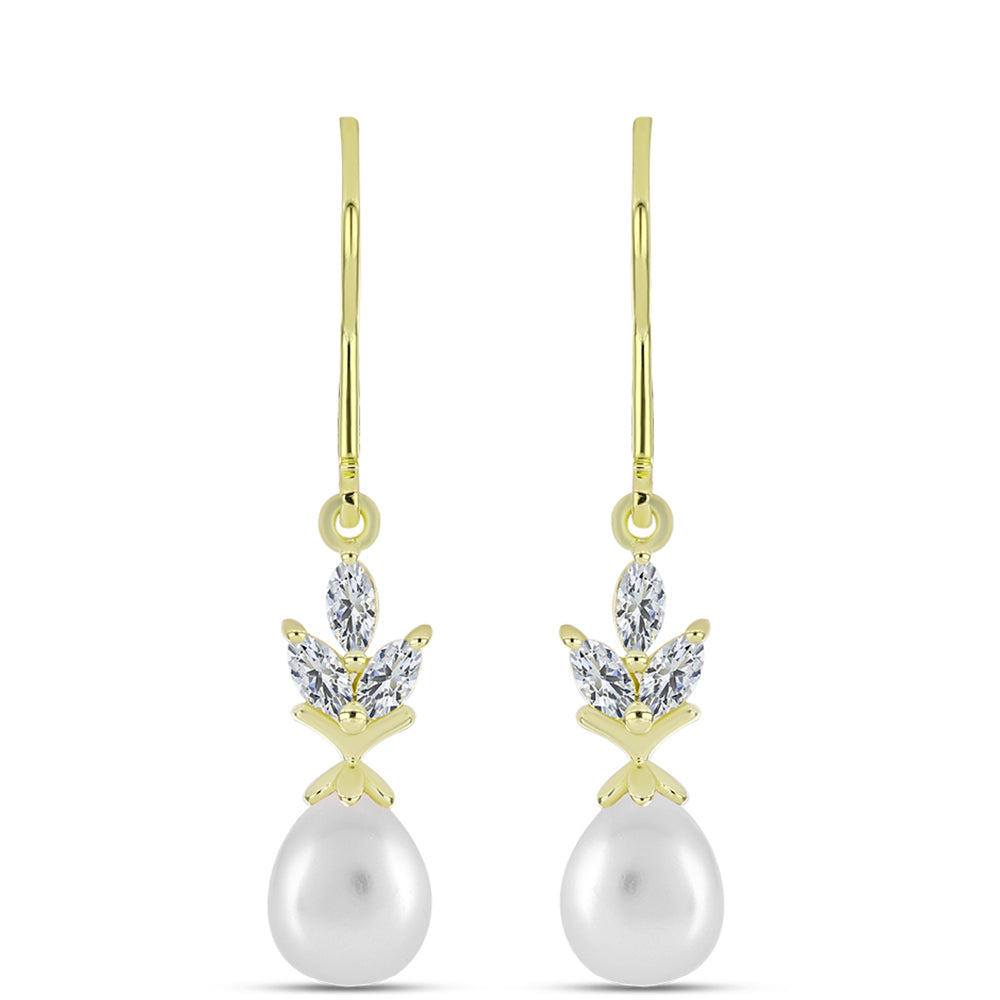 Cercei din Argint 925 Placat cu Aur ( 1.65 grame ) cu Perlă de Apă Dulce Albă și Topaz Alb 4.86 Carate