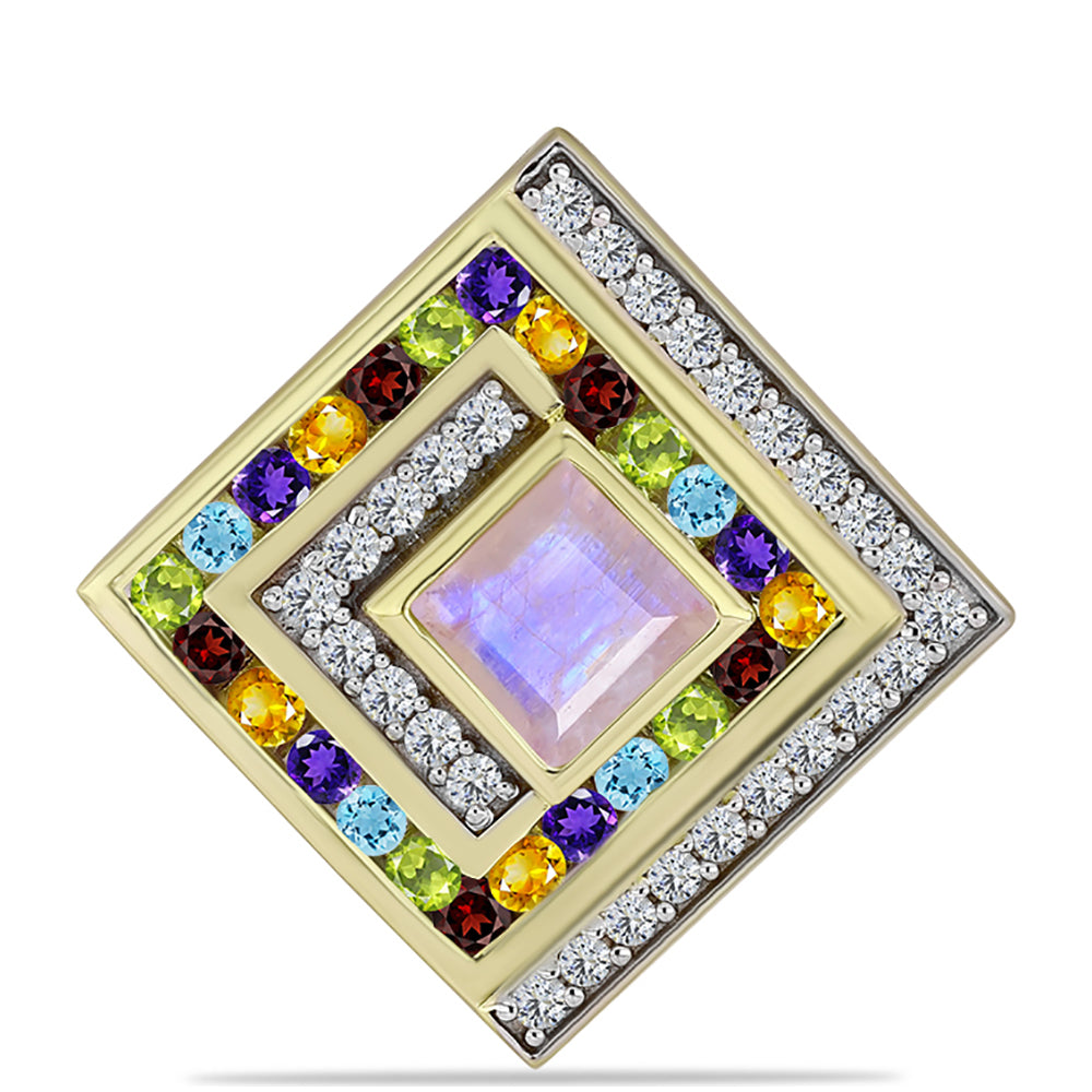 Pandantiv din Argint 925 Placat cu Aur ( 2.92 grame ) cu Piatra Lunii Curcubeu și Ametist Marocan 2.68 Carate
