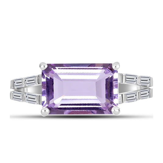 Inel din Argint 925 ( 3.35 grame ) cu Ametist Rose de France și Zircon Alb 4.47 Carate