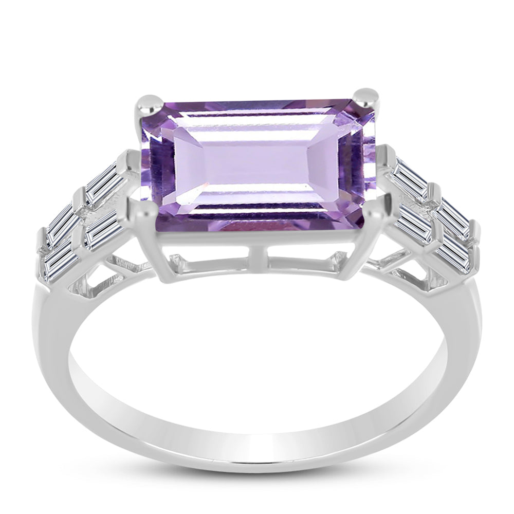 Inel din Argint 925 ( 3.35 grame ) cu Ametist Rose de France și Zircon Alb 4.47 Carate