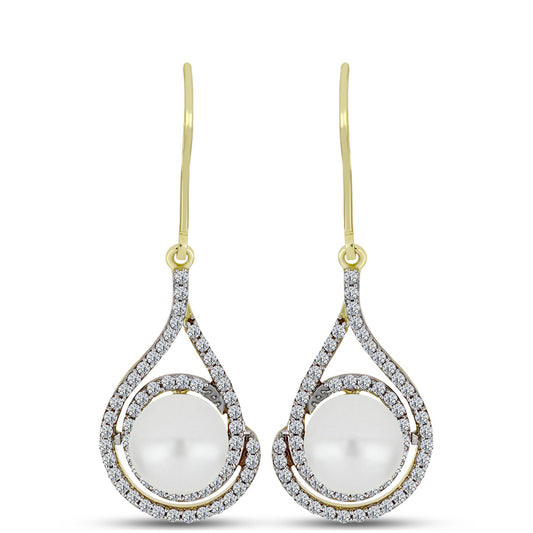 Cercei din Argint 925 Placat cu Aur ( 3.87 grame ) cu Perlă de Apă Dulce Albă și Topaz Alb 6.63 Carate