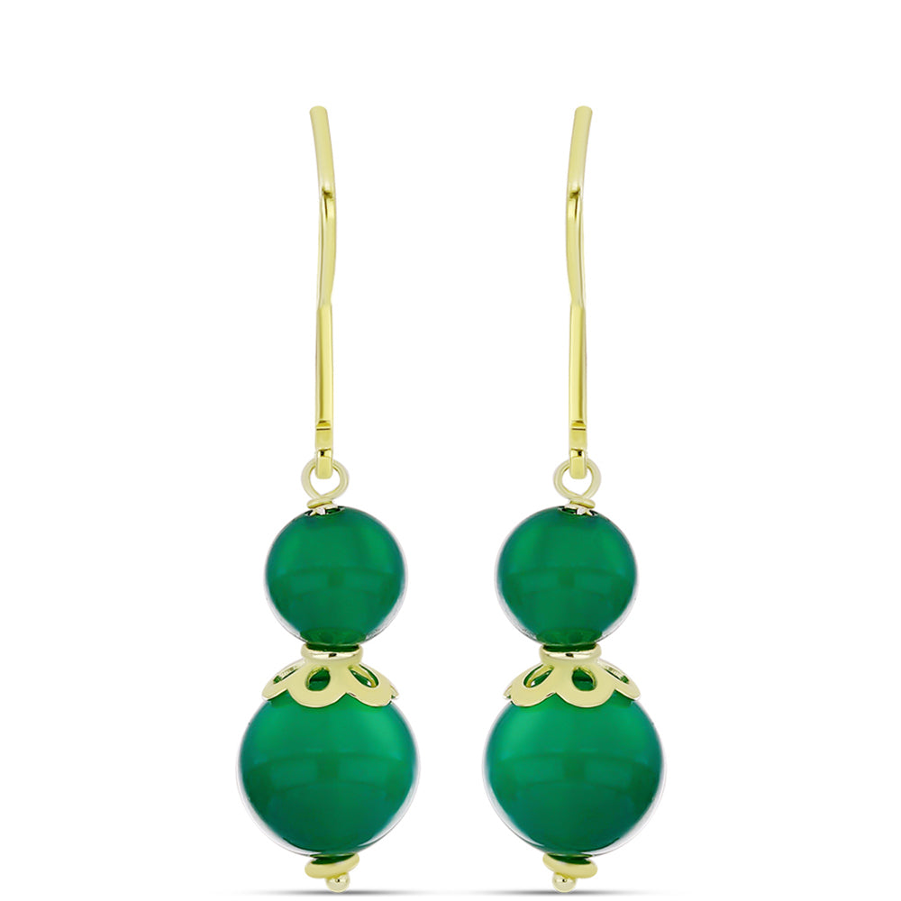 Cercei din Argint 925 Placat cu Aur ( 1.25 grame ) cu Agat Verde 10.37 Carate 1 