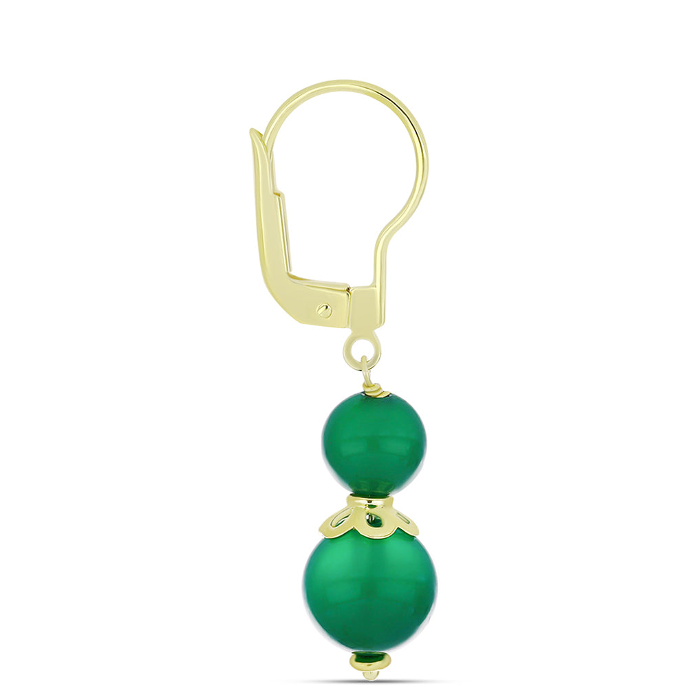Cercei din Argint 925 Placat cu Aur ( 1.25 grame ) cu Agat Verde 10.37 Carate 2 