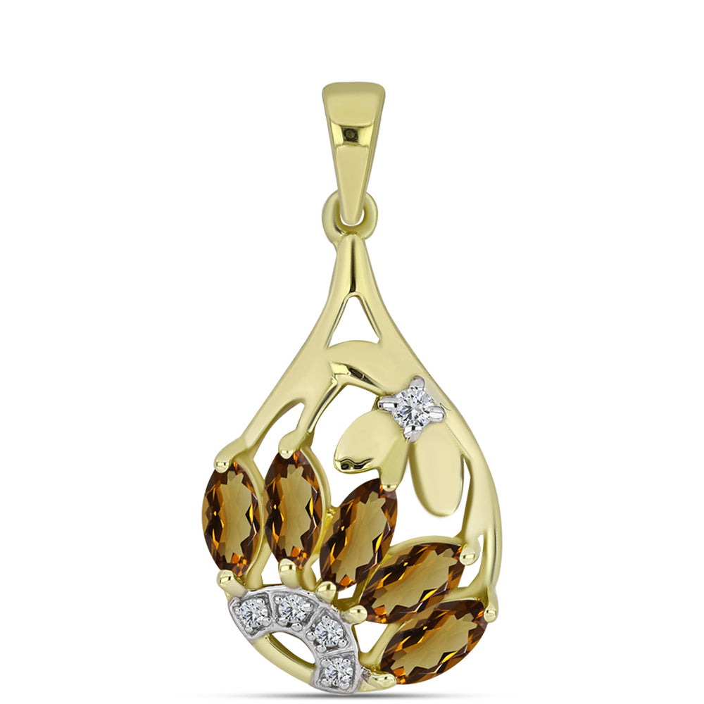 Pandantiv din Argint 925 Placat cu Aur ( 2.4 grame ) cu Cuarț Coniac și Topaz Alb 1.28 Carate
