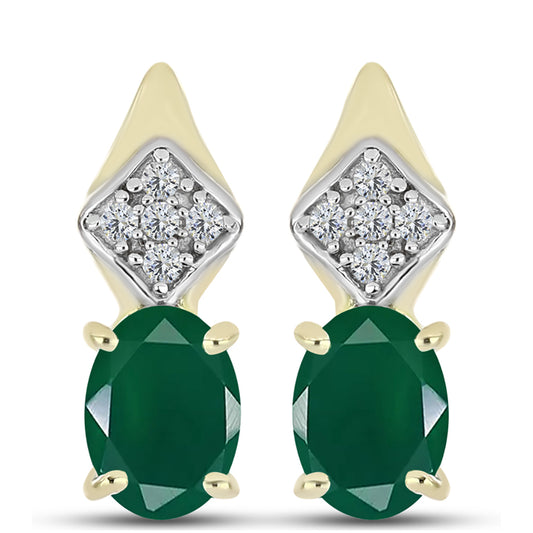 Cercei din Argint 925 Placat cu Aur ( 2.76 grame ) cu Agat Verde și Topaz Alb 1.55 Carate