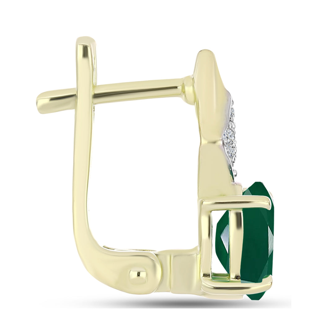 Cercei din Argint 925 Placat cu Aur ( 2.76 grame ) cu Agat Verde și Topaz Alb 1.55 Carate