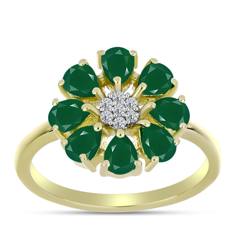 Inel din Argint 925 Placat cu Aur ( 2.35 grame ) cu Agat Verde și Topaz Alb 1.15 Carate