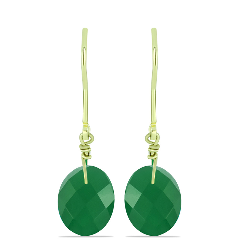 Cercei din Argint 925 Placat cu Aur ( 0.97 grame ) cu Agat Verde 4.44 Carate 1 