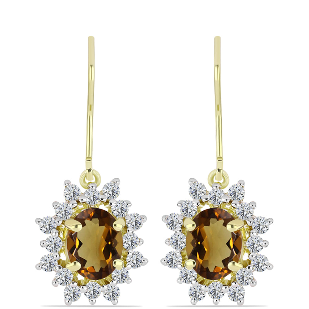 Cercei din Argint 925 Placat cu Aur ( 3.18 grame ) cu Cuarț Coniac și Topaz Alb 3.55 Carate 1 