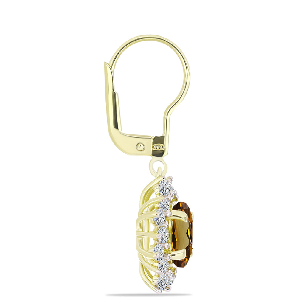 Cercei din Argint 925 Placat cu Aur ( 3.18 grame ) cu Cuarț Coniac și Topaz Alb 3.55 Carate 2 