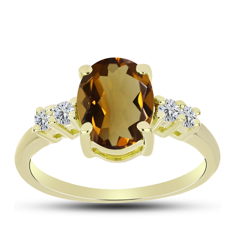Inel din Argint 925 Placat cu Aur ( 1.91 grame ) cu Cuarț Coniac și Topaz Alb 1.94 Carate