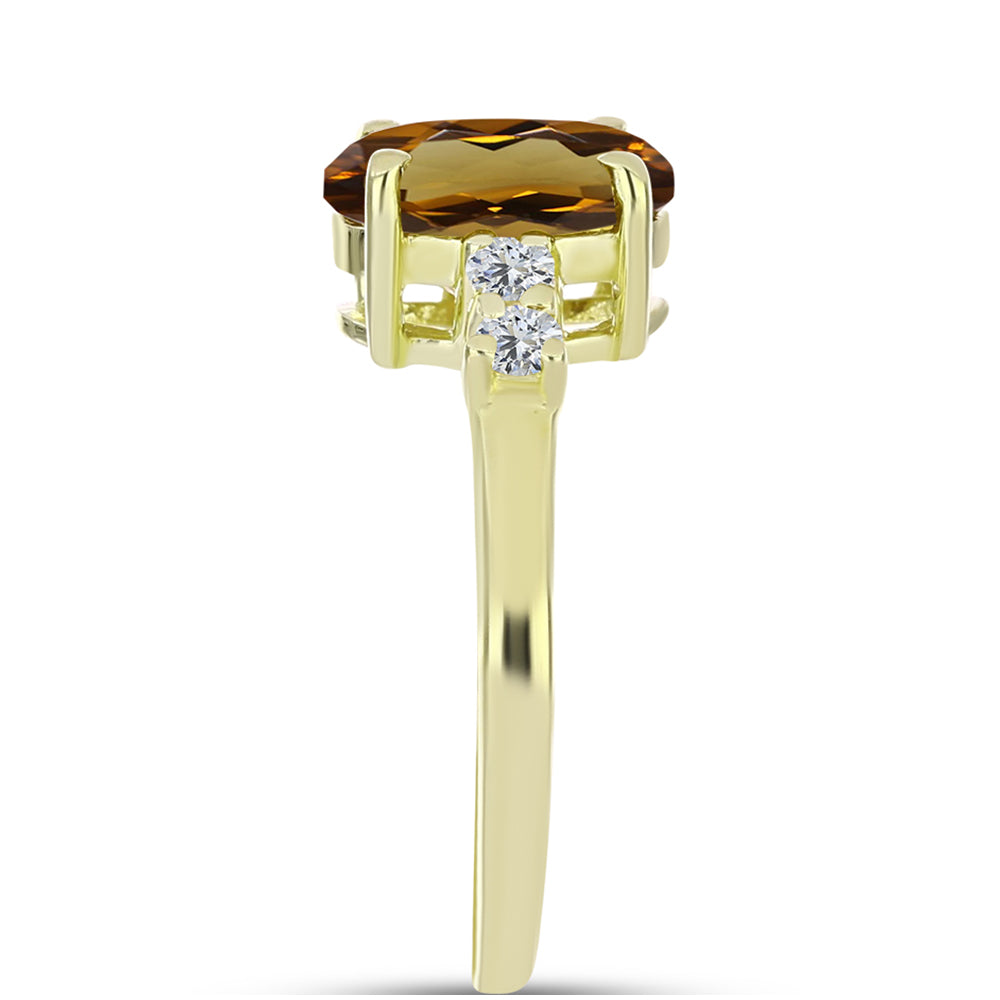 Inel din Argint 925 Placat cu Aur ( 1.91 grame ) cu Cuarț Coniac și Topaz Alb 1.94 Carate 4 