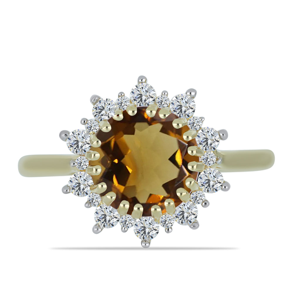 Inel din Argint 925 Placat cu Aur ( 2.31 grame ) cu Cuarț Coniac și Topaz Alb 2.21 Carate 1 