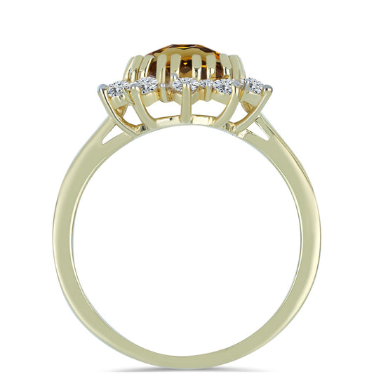 Inel din Argint 925 Placat cu Aur ( 2.31 grame ) cu Cuarț Coniac și Topaz Alb 2.21 Carate