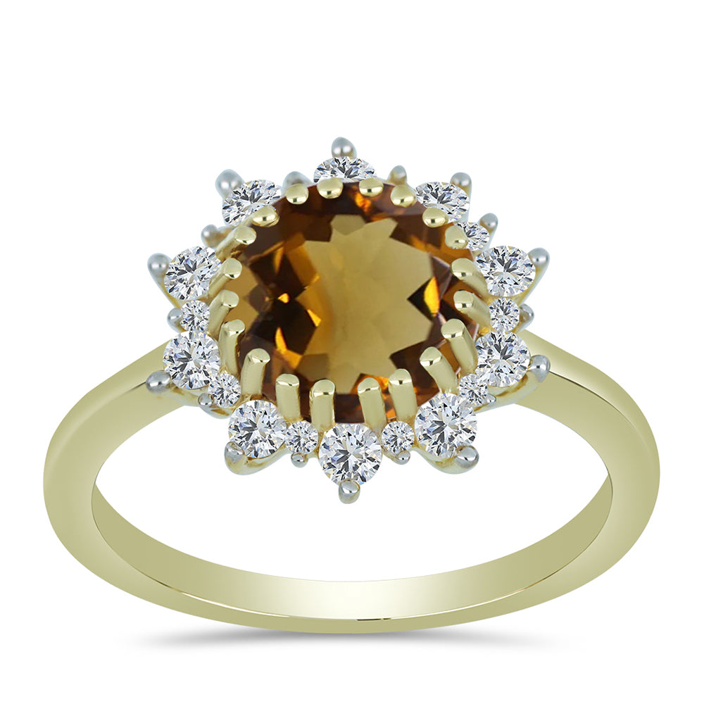 Inel din Argint 925 Placat cu Aur ( 2.31 grame ) cu Cuarț Coniac și Topaz Alb 2.21 Carate 3 