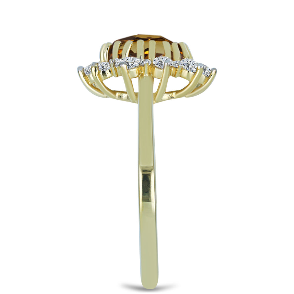 Inel din Argint 925 Placat cu Aur ( 2.31 grame ) cu Cuarț Coniac și Topaz Alb 2.21 Carate