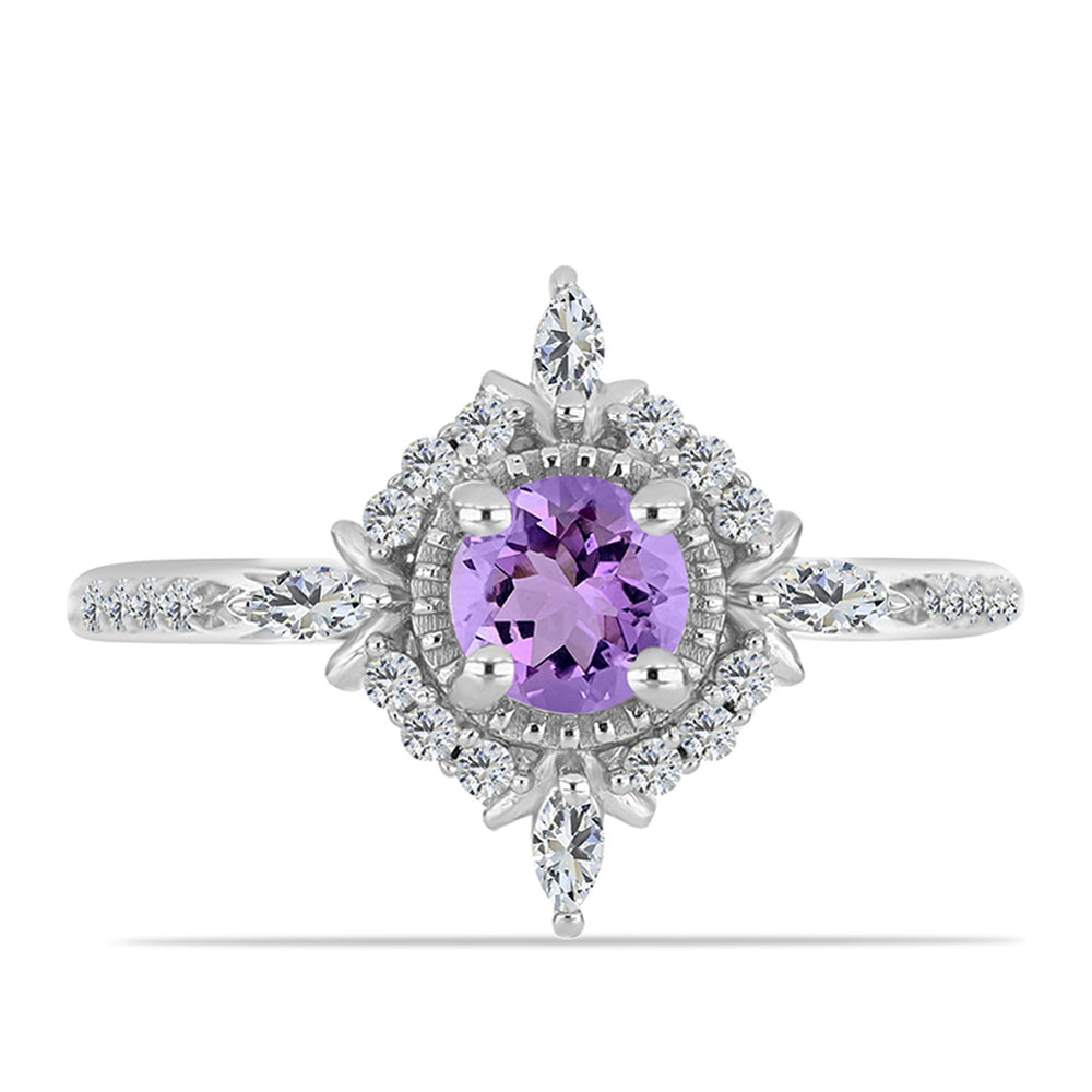 Inel din Argint 925 ( 2.31 grame ) cu Ametist Rose de France și Zircon Alb 0.84 Carate