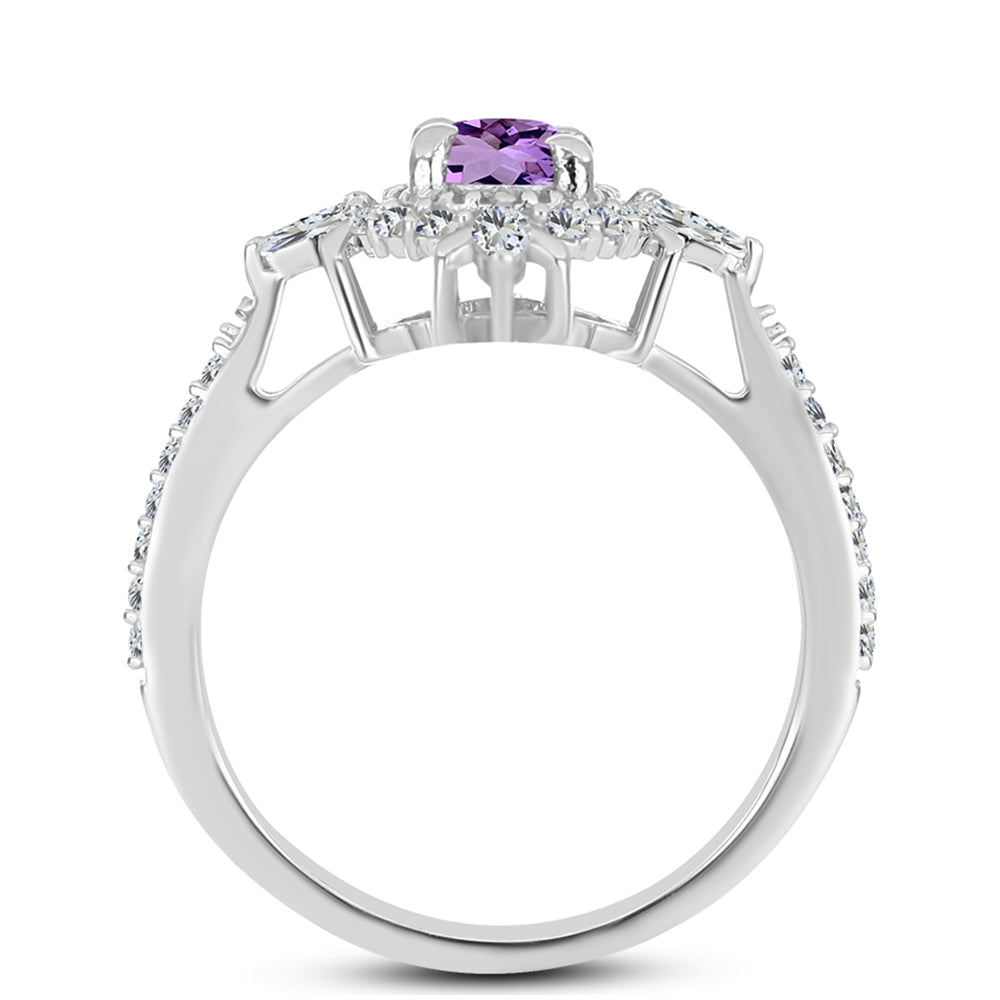 Inel din Argint 925 ( 2.31 grame ) cu Ametist Rose de France și Zircon Alb 0.84 Carate 2 