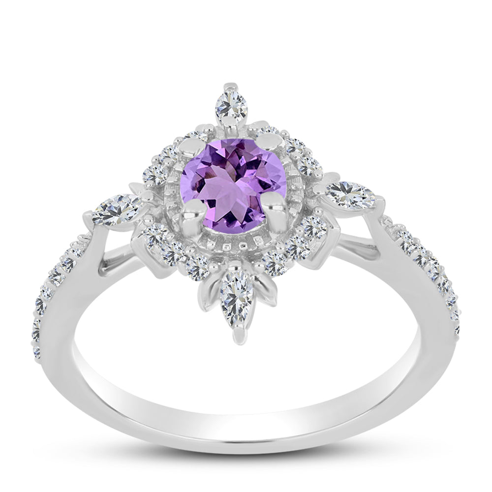 Inel din Argint 925 ( 2.31 grame ) cu Ametist Rose de France și Zircon Alb 0.84 Carate 3 