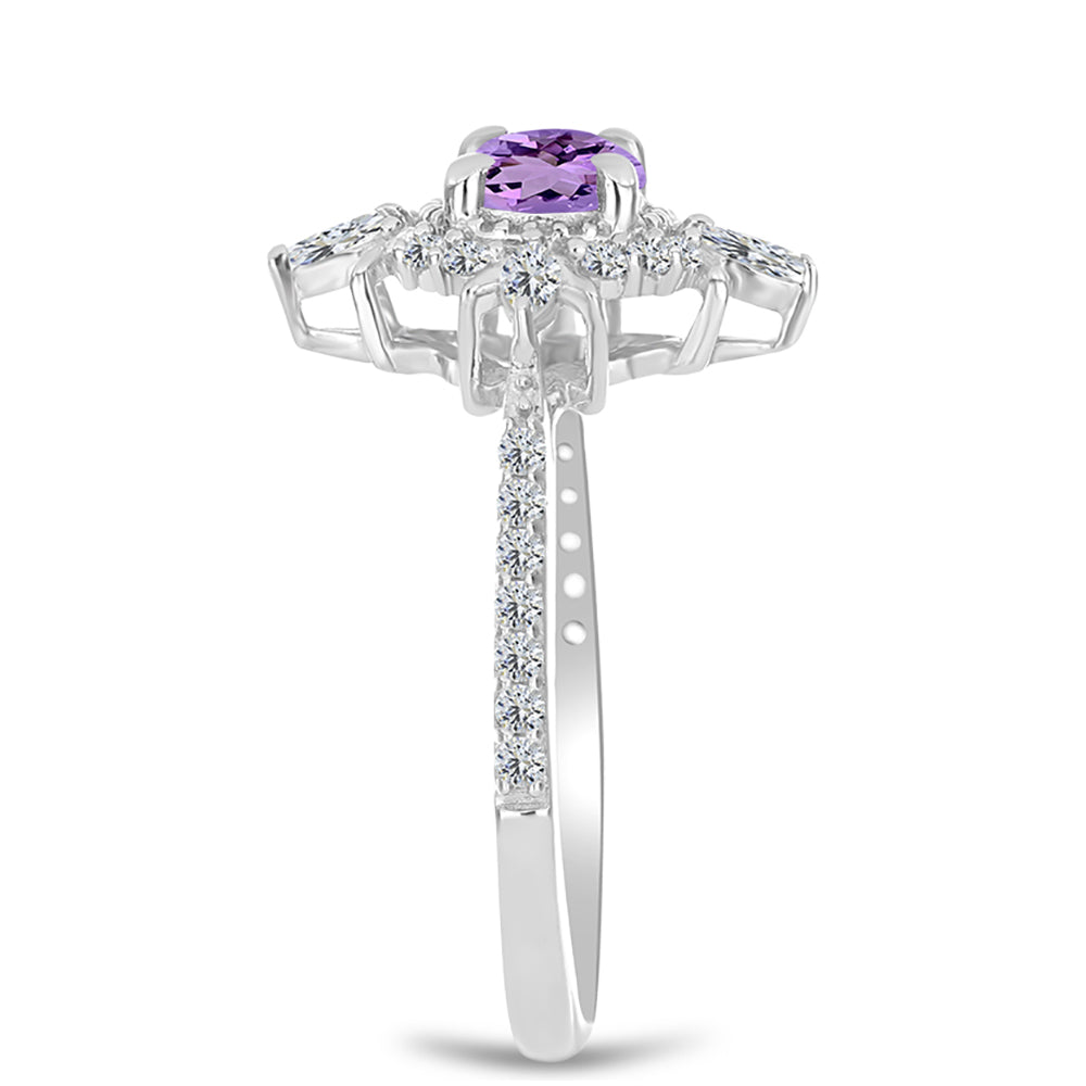 Inel din Argint 925 ( 2.31 grame ) cu Ametist Rose de France și Zircon Alb 0.84 Carate 4 