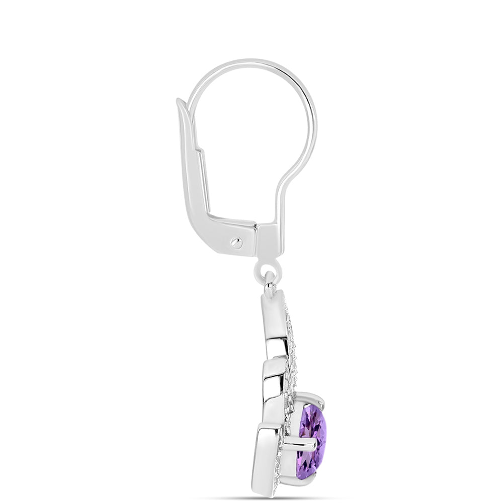 Cercei din Argint 925 ( 3.51 grame ) cu Ametist Rose de France și Topaz Alb 1.92 Carate 2 