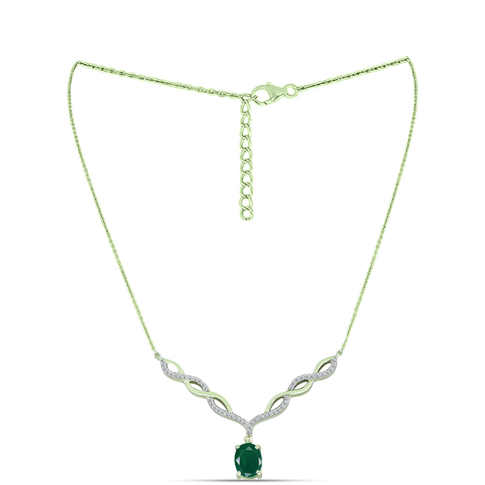Colier din Argint 925 Placat cu Aur ( 5.6 grame ) cu Agat Verde și Topaz Alb 1.97 Carate 1 