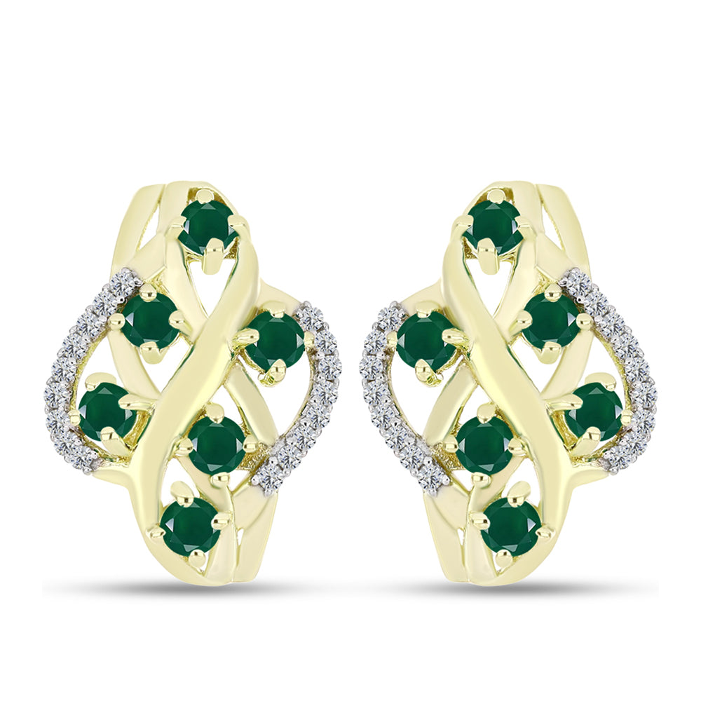Cercei din Argint 925 Placat cu Aur ( 5.3 grame ) cu Agat Verde și Topaz Alb 1.75 Carate