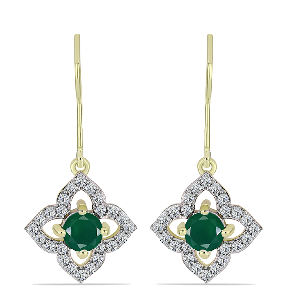 Cercei din Argint 925 Placat cu Aur ( 3.03 grame ) cu Agat Verde și Topaz Alb 1.45 Carate