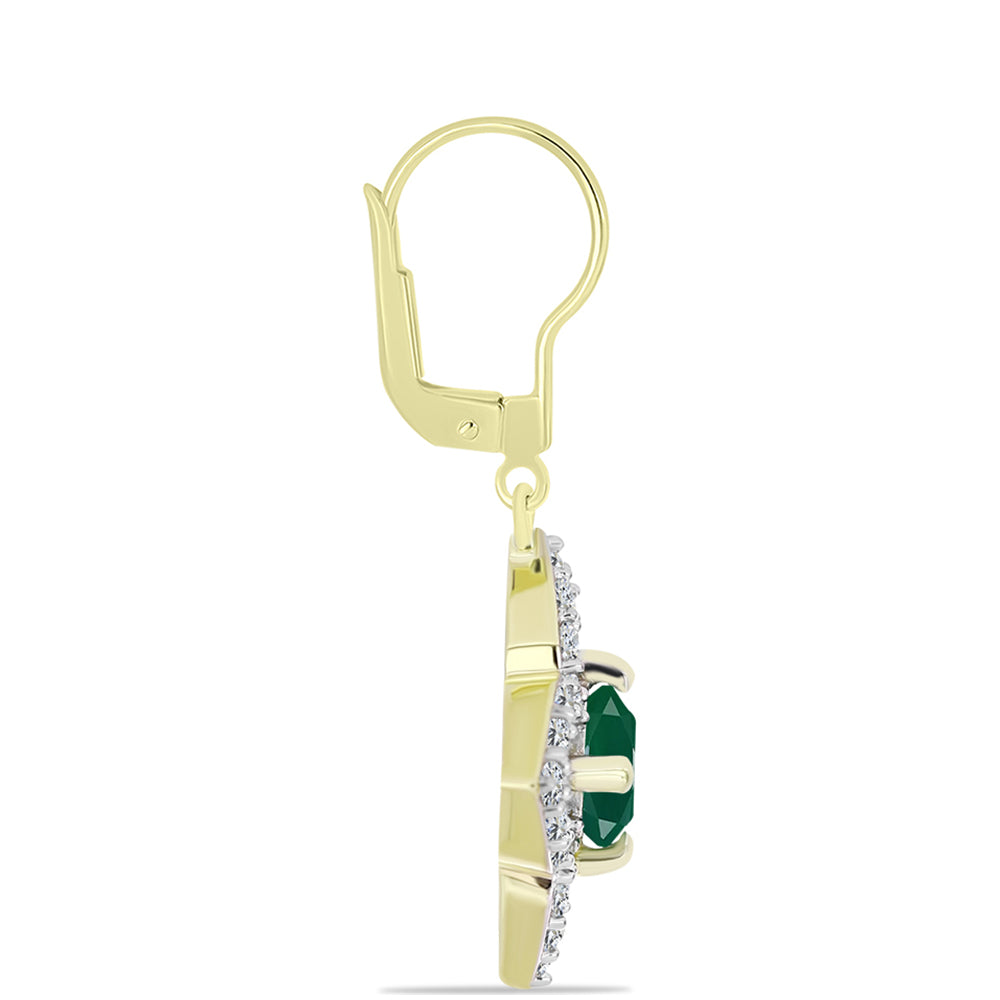 Cercei din Argint 925 Placat cu Aur ( 3.03 grame ) cu Agat Verde și Topaz Alb 1.45 Carate 2 