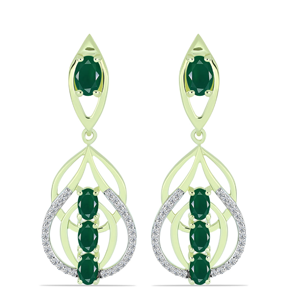 Cercei din Argint 925 Placat cu Aur ( 5.19 grame ) cu Agat Verde și Topaz Alb 2.4 Carate