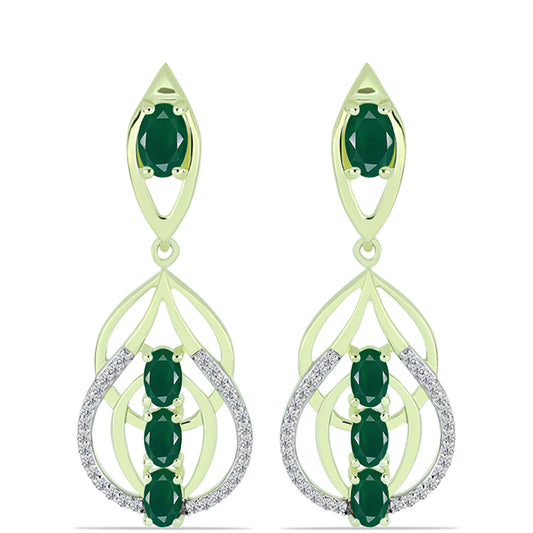 Cercei din Argint 925 Placat cu Aur ( 5.19 grame ) cu Agat Verde și Topaz Alb 2.4 Carate