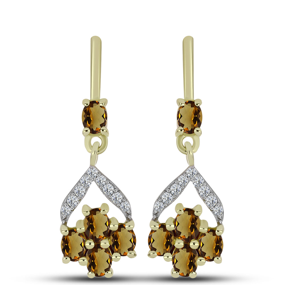 Cercei din Argint 925 Placat cu Aur ( 3.45 grame ) cu Cuarț Coniac și Topaz Alb 1.8 Carate